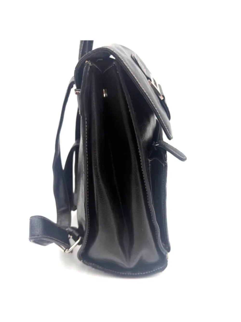 Minicci Black Faux Leather Mini Backpack Purse Silver Buckle Adjustable Straps